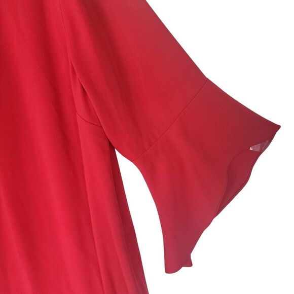 Caroline Rose Julia Matte Crepe Shift Dress Red XL 3/4 Flutter Sleeve Round Neck - Picture 4 of 9